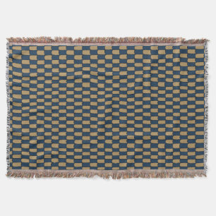 Indigo Harbour & Burnished Brass Chequered Throw Blanket