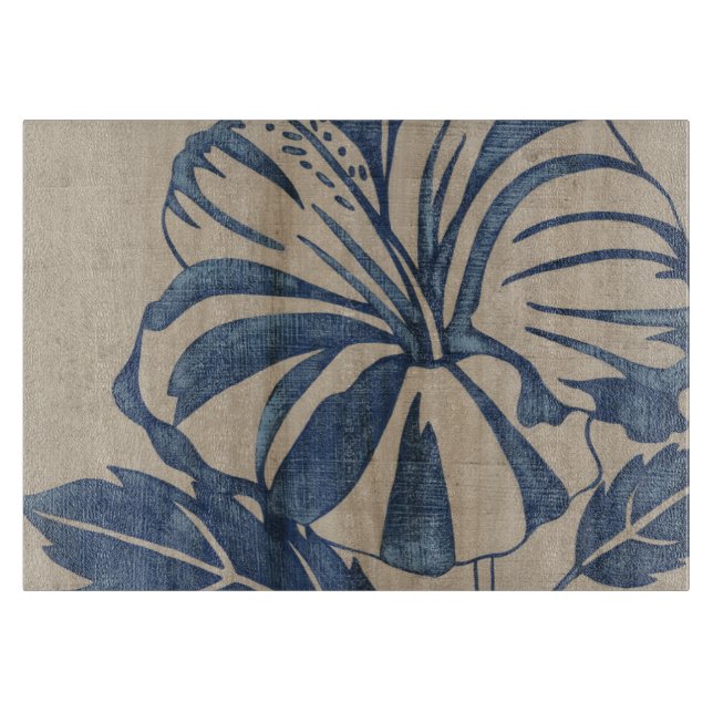 Indigo Hibiscus Cutting Board (Front)