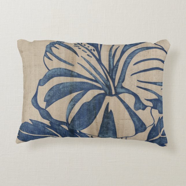 Indigo Hibiscus Decorative Cushion (Back)