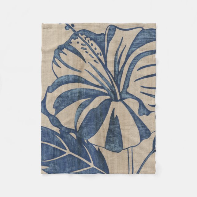Indigo Hibiscus Fleece Blanket (Front)