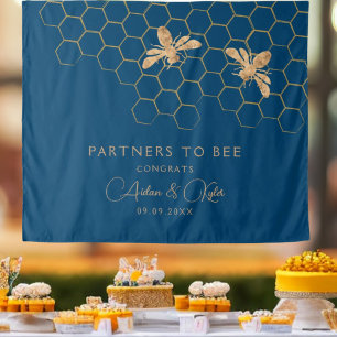 Indigo & Honeycomb Bee Wedding Shower Backdrop Tapestry