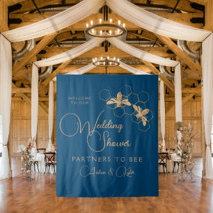Indigo & Honeycomb Bee Wedding Shower Welcome Sign Tapestry