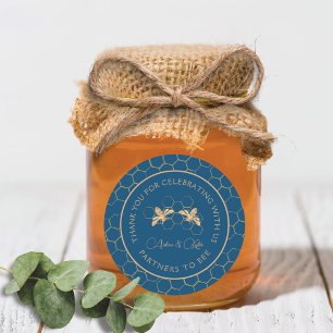 Indigo & Honeycomb Golden Bee Wedding Shower Classic Round Sticker