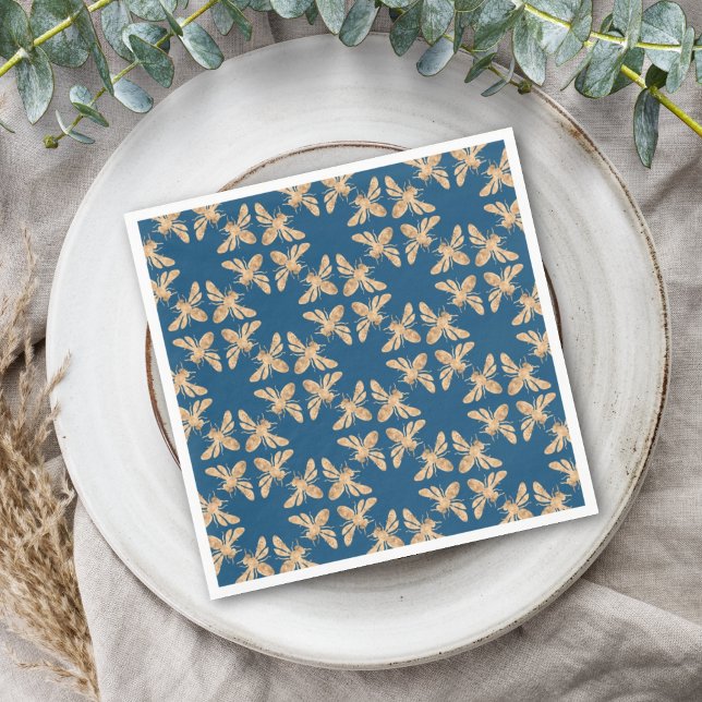 Indigo & Honeycomb Golden Bee Wedding Shower Napkin (Creator Uploaded)
