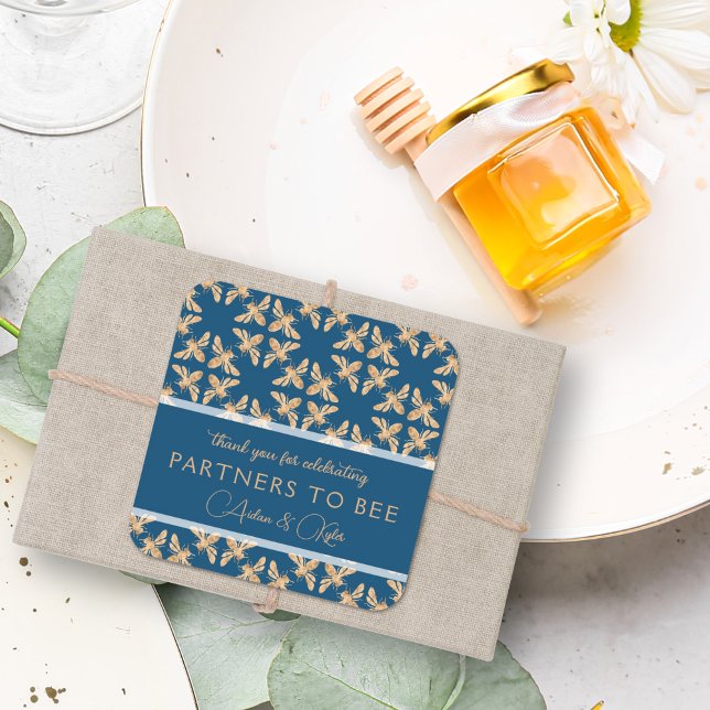 Indigo & Honeycomb Golden Bee Wedding Shower Square Sticker (Creator Uploaded)