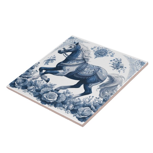 Indigo Horse:  Floral Elegance  Tile (Side)