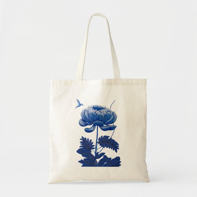 Indigo I Japanese Botanical Poster Tote Bag (Front)