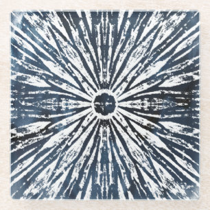 Indigo Ink Radial Motif Glass Coaster