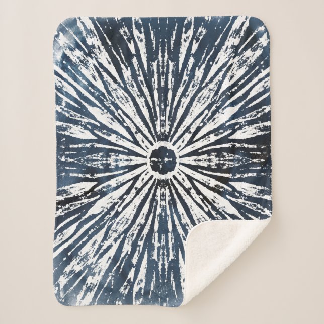 Indigo Ink Radial Motif Sherpa Blanket (Front)