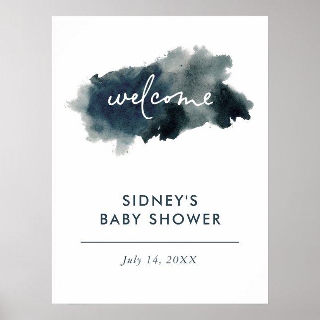 Indigo Ink Wash Baby Shower Welcome Sign (Front)