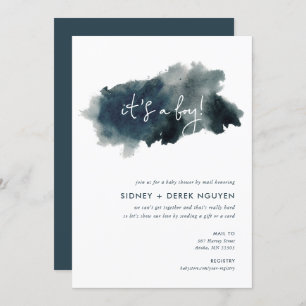 Indigo Ink Wash Boy Baby Shower by Mail Invitation