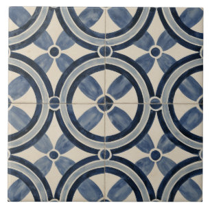 Indigo Interlocking Circle Geometric Tile