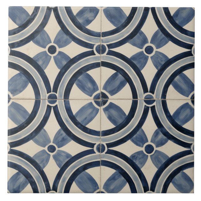 Indigo Interlocking Circle Geometric Tile (Front)