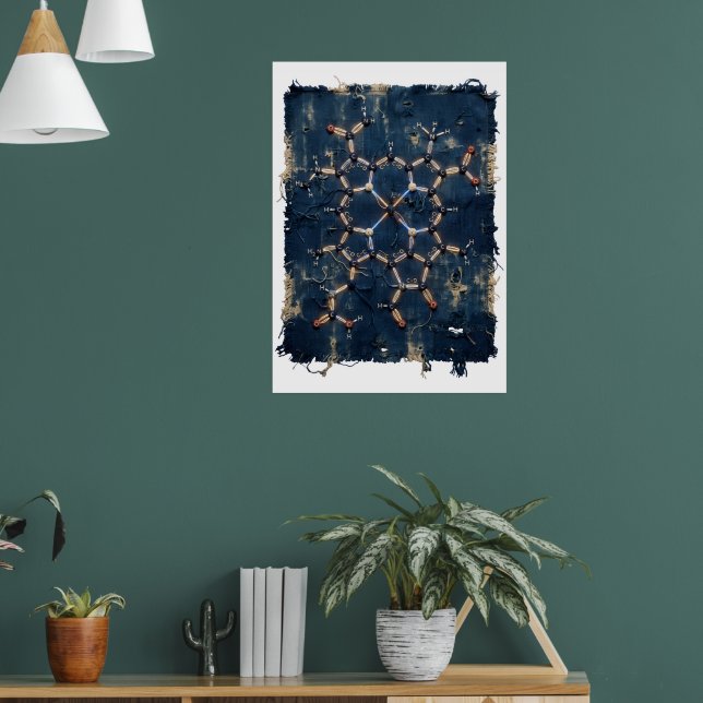 Indigo Islamic Geometric Star Pattern Fine Art Pri Poster (Living Room 1)