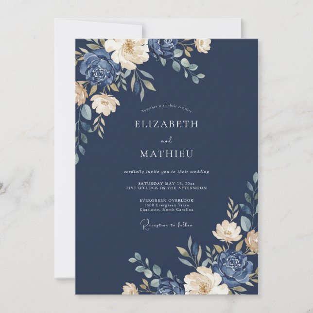 Indigo Ivory Foliage Eucalyptus Wedding Invitation (Front)