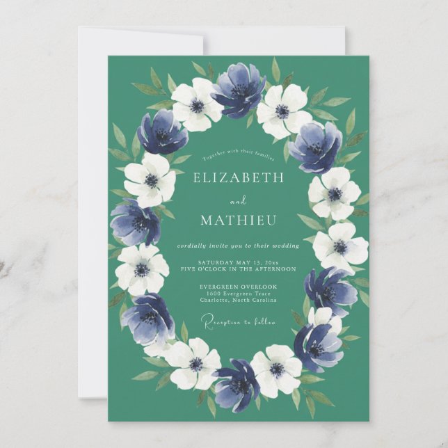 Indigo Jade Anemone Wedding Invitation (Front)