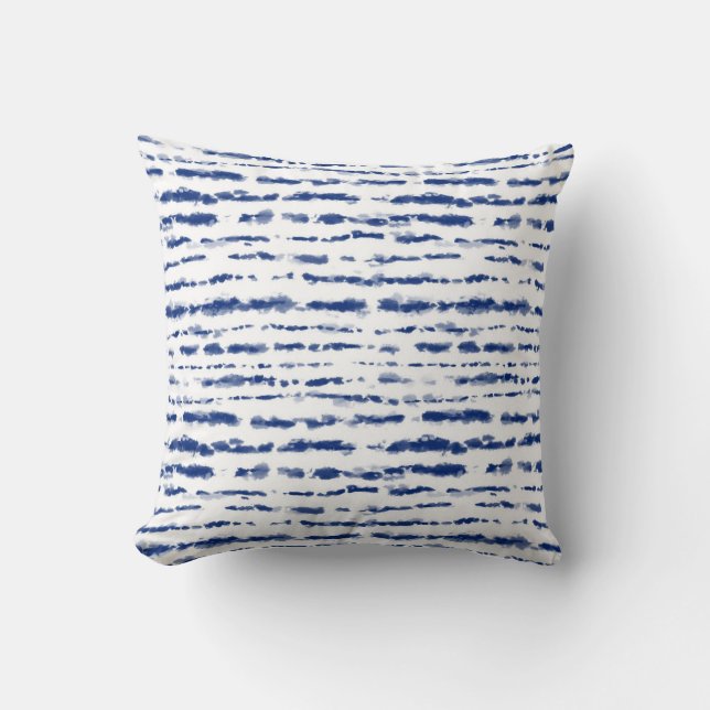 Indigo Japanese Shibori Lines Pattern Double Sided Cushion (Front)