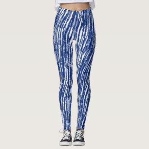 Indigo Japanese Shibori Stripes Artsy Ink Leggings