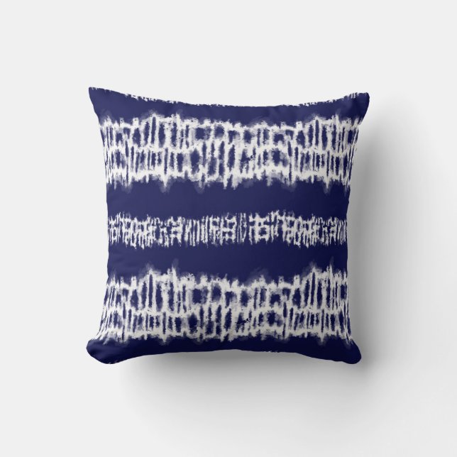 Indigo Japanese Shibori Tie Dye Stripes Print Cushion (Front)