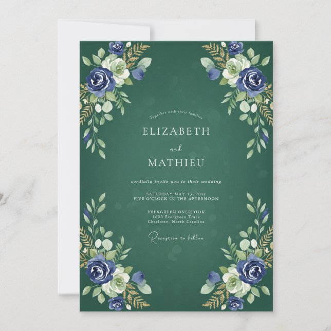 Indigo Juniper Painted Wedding Invitation (Front)