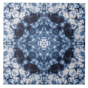 Indigo Kaleidoscope Shibori Tie-Dye pattern Tile