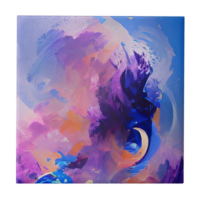 Indigo lavender navy abstract art tile (Front)
