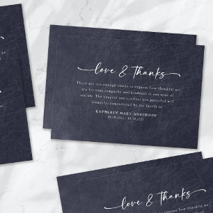 Indigo Leather Texture Simple Script Funeral Thank You Card