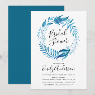 Indigo Leaves Wreath Bridal Shower Invitation