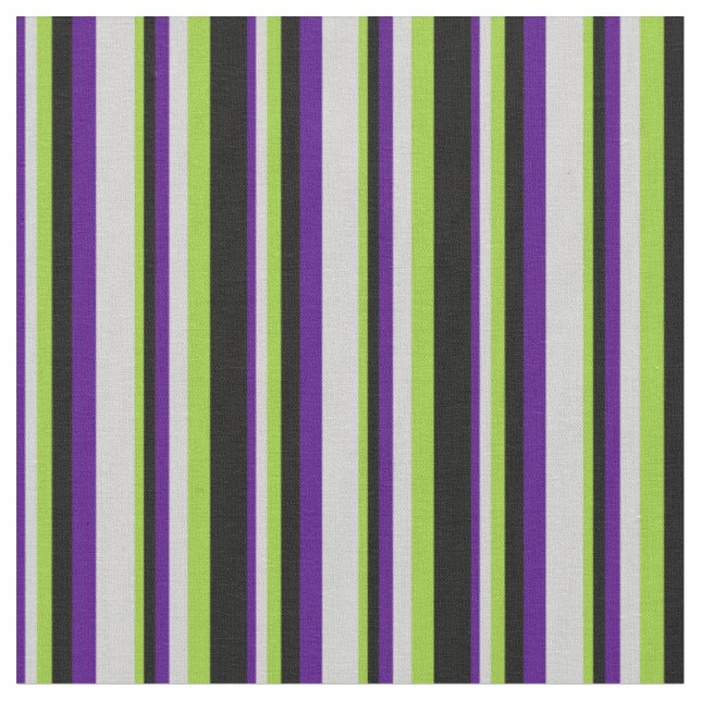 Indigo, Light Grey, Green & Black Coloured Stripes Fabric (Close Up)
