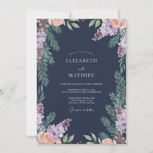 Indigo Lilac Foliage Eucalyptus Wedding Invitation