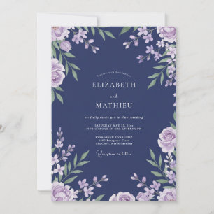 Indigo Lilac Foliage Sage Wedding Invitation