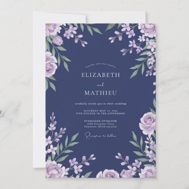 Indigo Lilac Foliage Sage Wedding Invitation (Front)