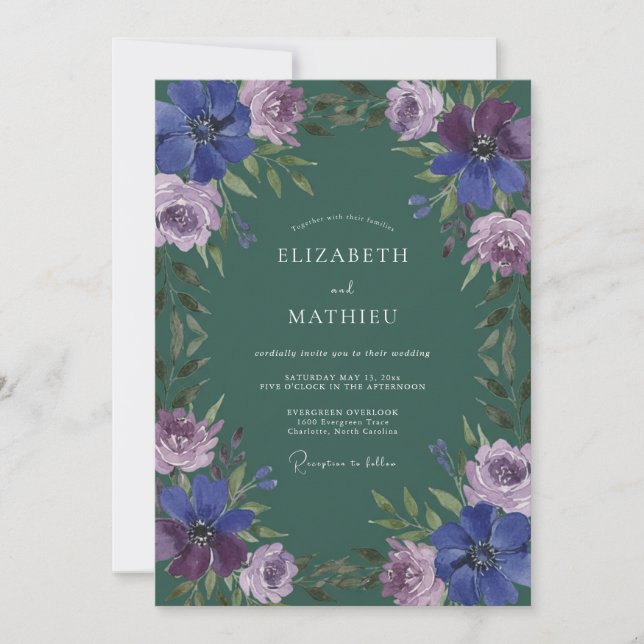 Indigo Lilac Petal Wedding Invitation (Front)