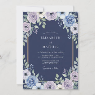 Indigo Lilac Ranunculus Sage Wedding Invitation
