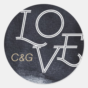 Indigo love modern simple wedding monogram classic round sticker