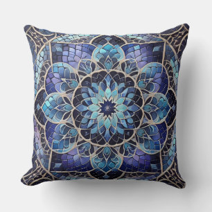 Indigo Mandala: Deep Gradient Mosaic Cushion