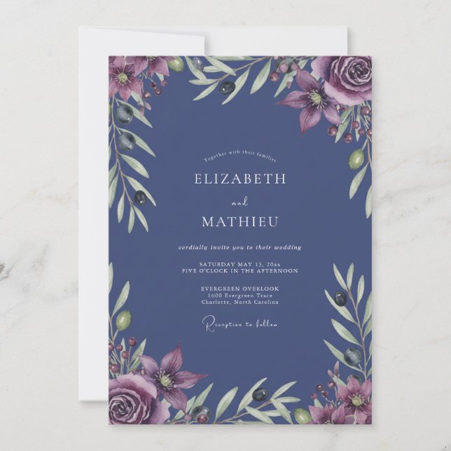 Indigo Mauve Painted Wedding Invitation (Front)