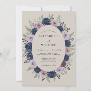 Indigo Mauve Peony Wedding Invitation