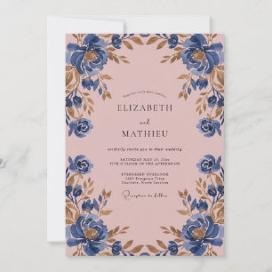 Indigo Mauve Ranunculus Eucalyptus Wedding Invitation