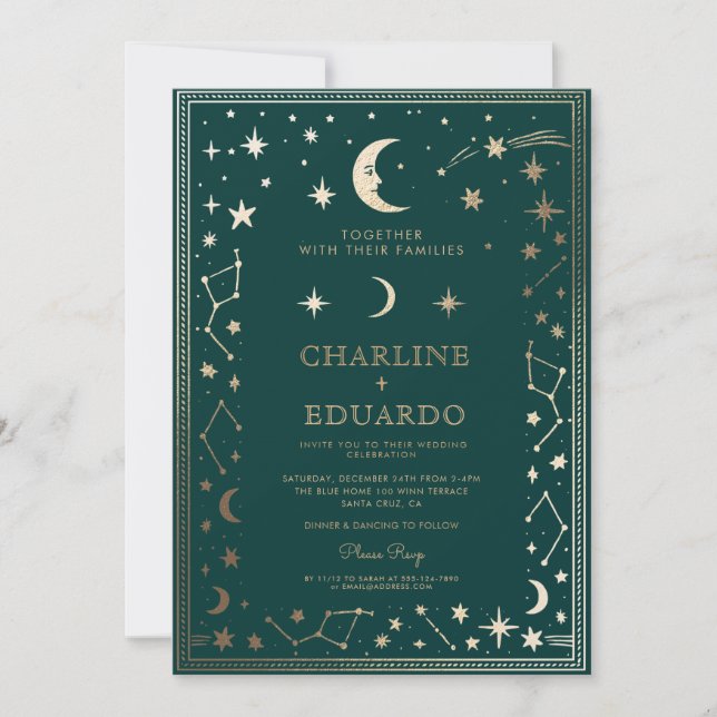 Indigo Mediaeval Gold Ivy Wedding  Invitation (Front)