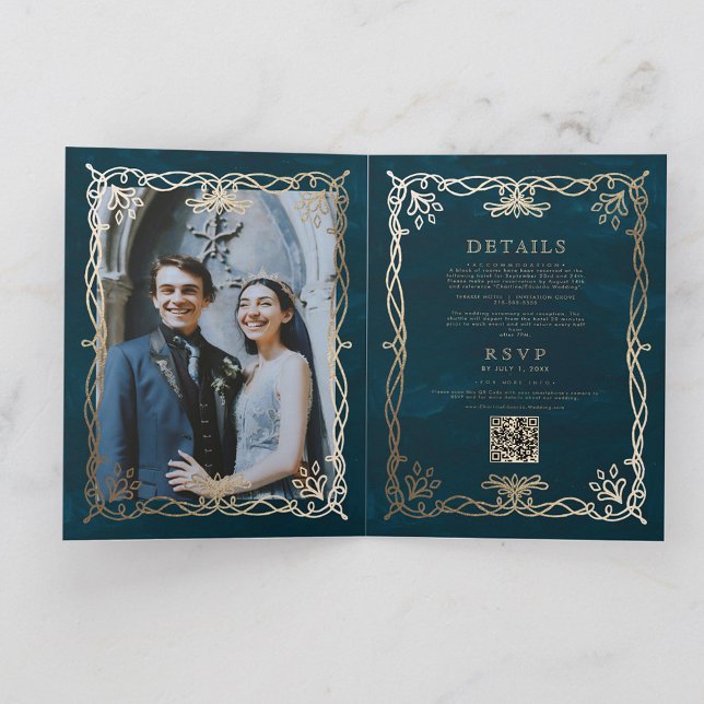 Indigo Mediaeval Gold Ivy Wedding  Invitation (Creator Uploaded)