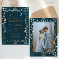 Indigo Mediaeval Gold Ivy Wedding  Invitation