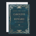 Indigo Mediaeval Gold Ivy Wedding  Save The Date<br><div class="desc">Navy Gold Ivy Golden  Elegant Wedding</div>