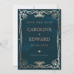 Indigo Mediaeval Gold Ivy Wedding  Save The Date