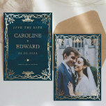 Indigo  Mediaeval Gold Ivy Wedding  Save The Date<br><div class="desc">Indigo Gold Ivy Golden  Elegant Wedding</div>
