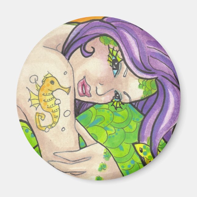 Indigo mermaid fantasy art portrait magnet (Front)