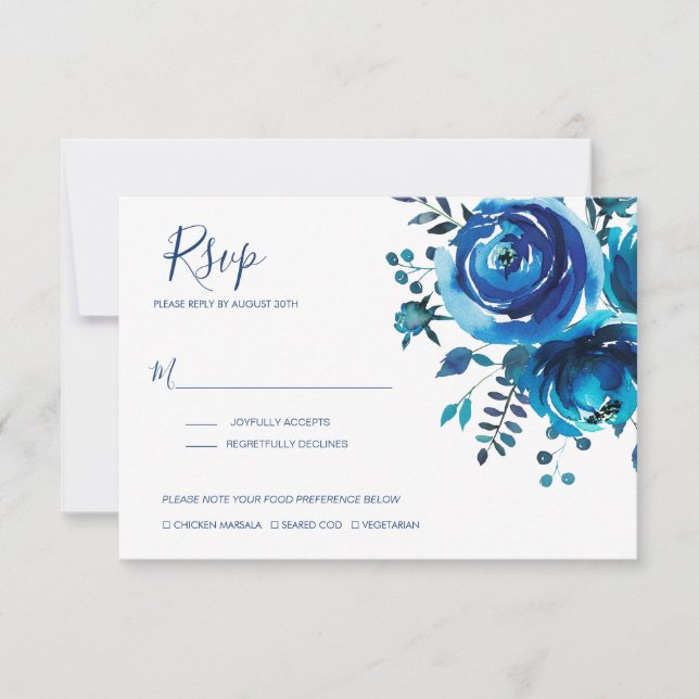 Indigo Mood Floral Wedding RSVP Card (Front)