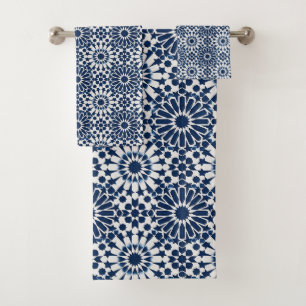 Indigo Moroccan Geometric Star Mosaic Pattern Bath Towel Set