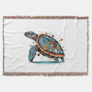 Indigo Mosaic Sea Turtle  Throw Blanket