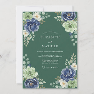 Indigo Moss Petal Wedding Invitation